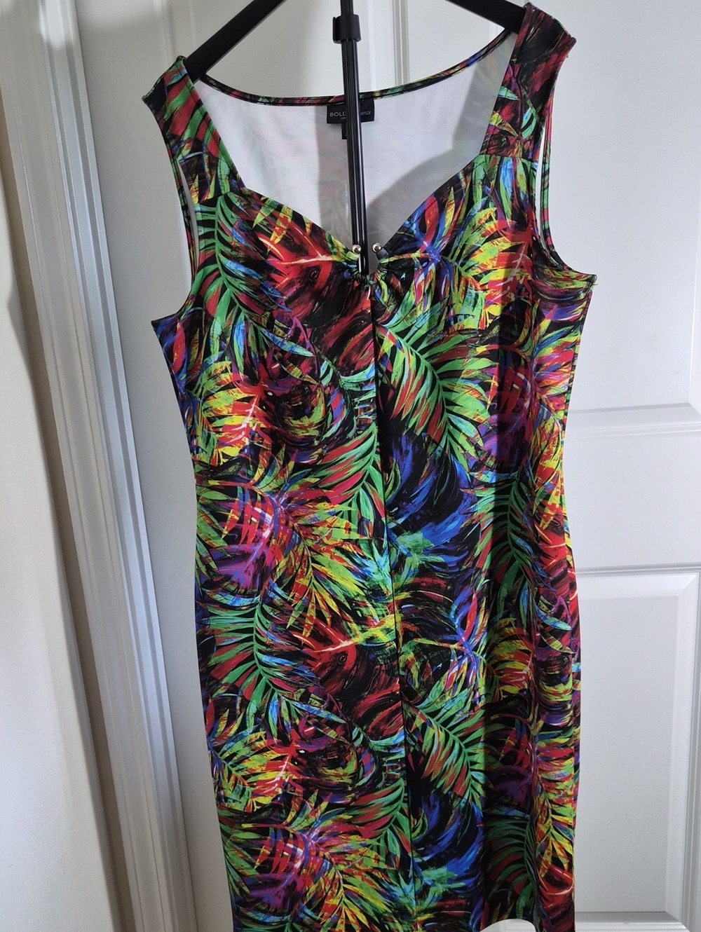 BOLD elements Multicolor Tropical Leaf Midi Dress - Green, Red, Blue, Yellow